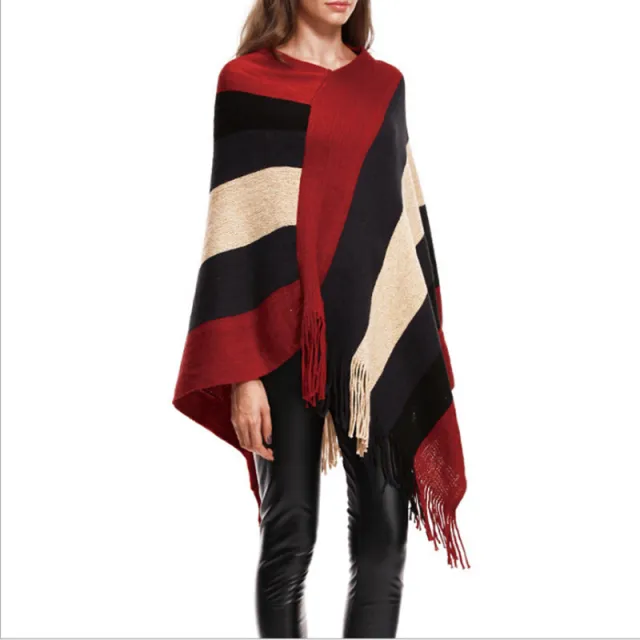 Autumn and winter new explosion models Europe and the United States foreign trade tassel cloak sweater Gules - Shop at LoveMi