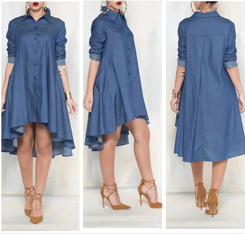 Fast Selling Wish Europe and America Fashion Long Sleeve Denim Shirts Loose Large Size Women's Wear Explosion