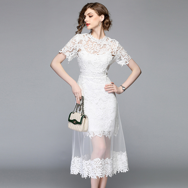 A-line fashion lace stitching mesh dress