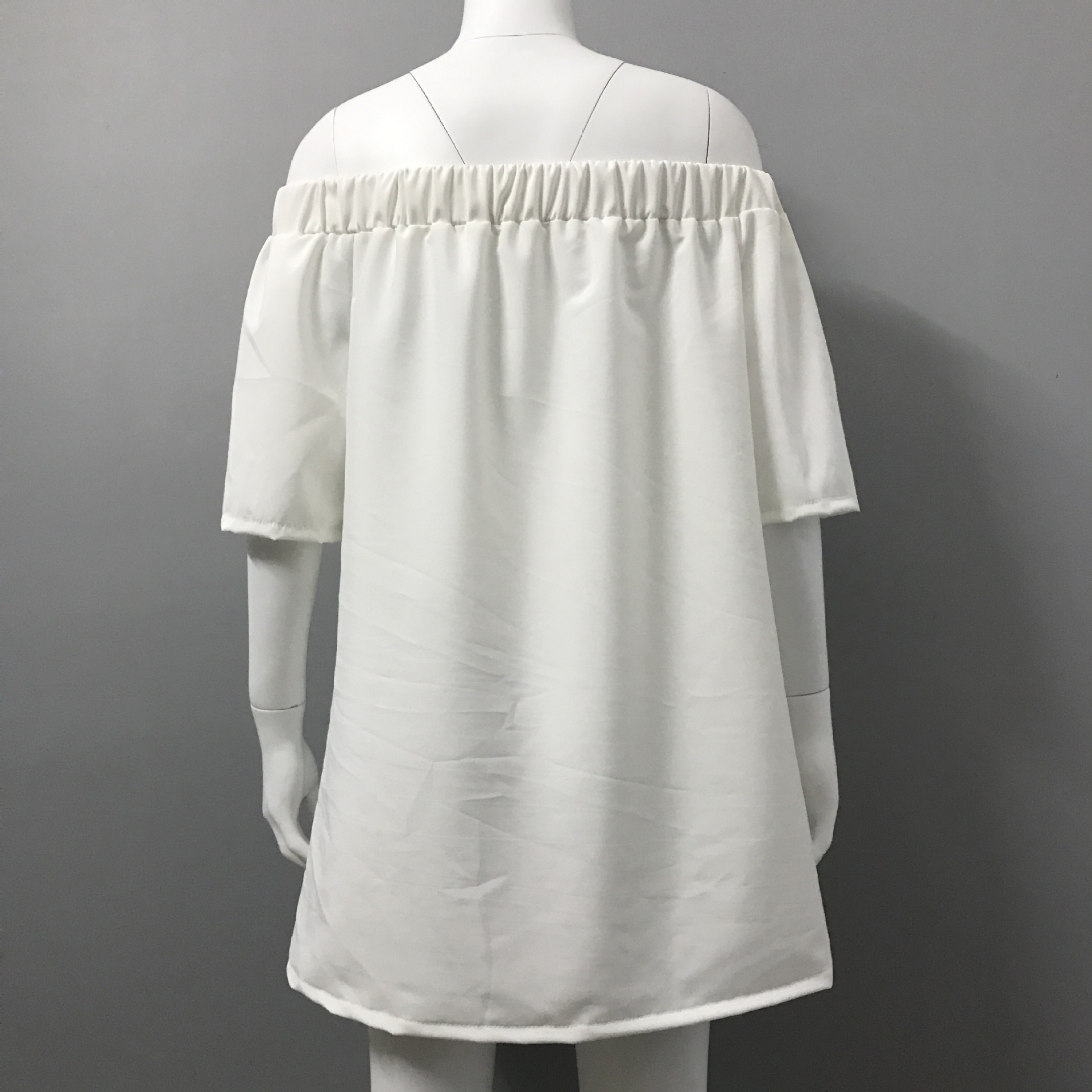 One-shoulder collar short-sleeved dress Summer sexy off-shoulder solid-colored loose skirt