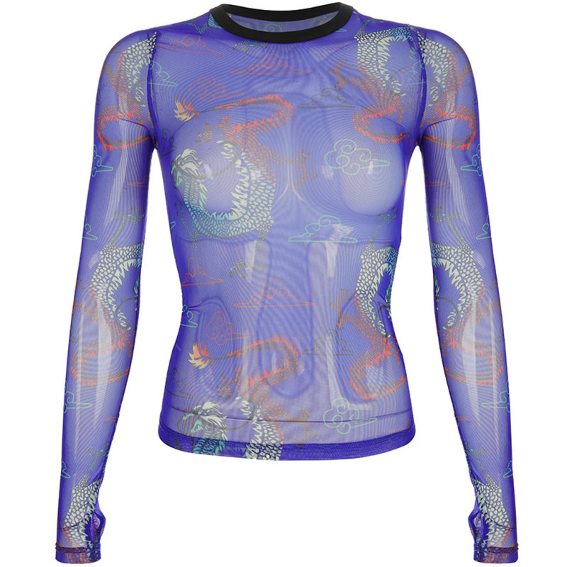 Dragon print mesh long sleeve