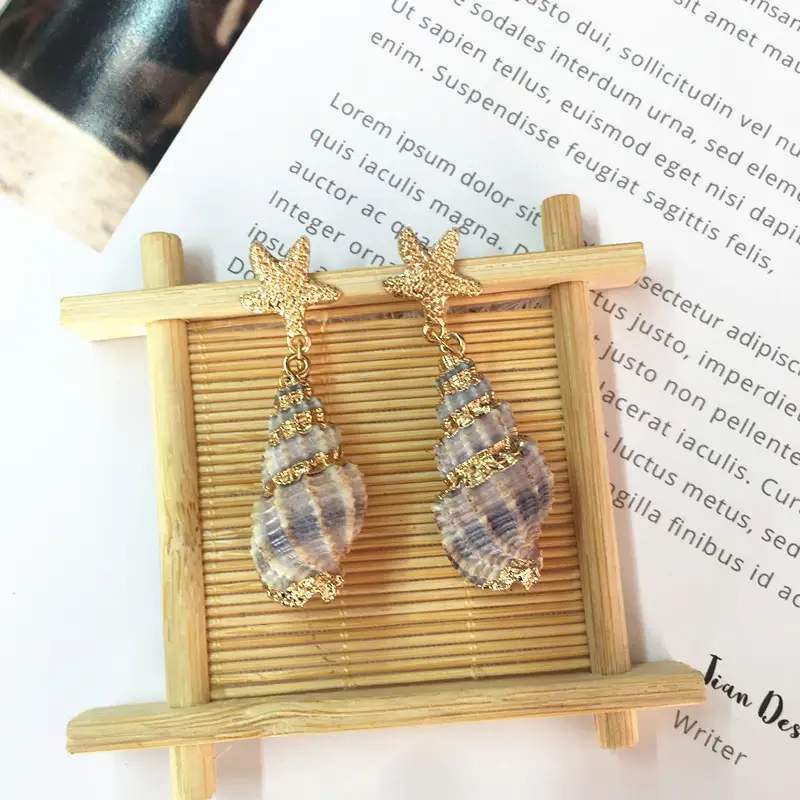 European and American fashion natural shells starfish earrings female bohemian seaside holiday wind marine life earrings earrings