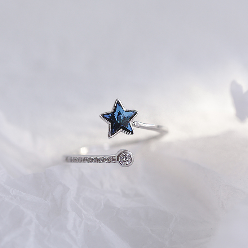 INS Style Silver Blue Star Opening Ring