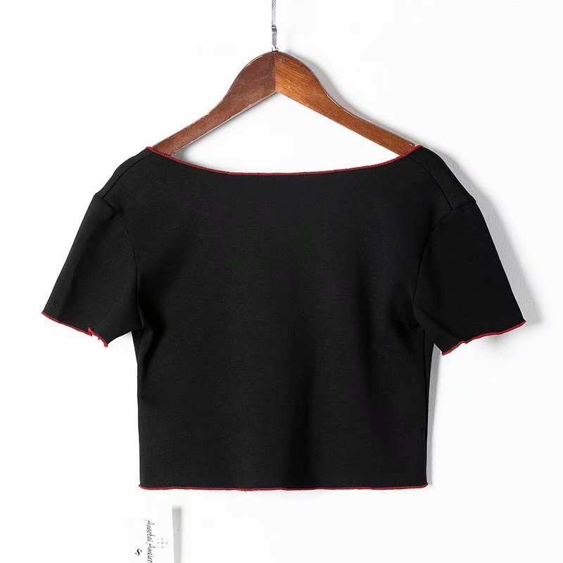 Women's V-neck tie front short-sleeved T-shirt high short