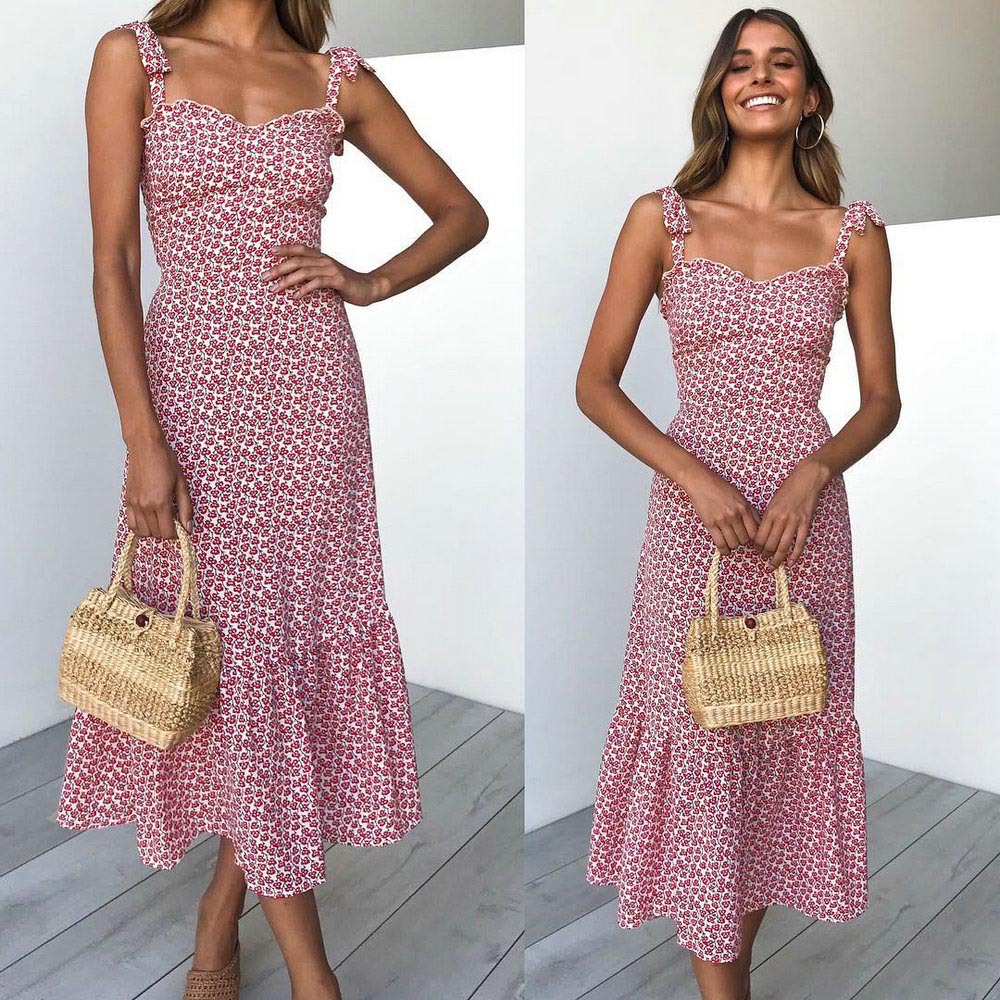 European and American spring and summer WISH explosion dress sexy sling small flower print waist dress ZC3007