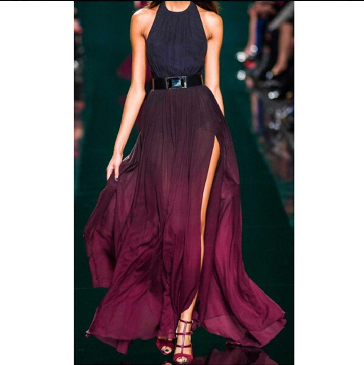 AliExpress hanging neck split dress female new European and American fashion rendering sleeveless dress