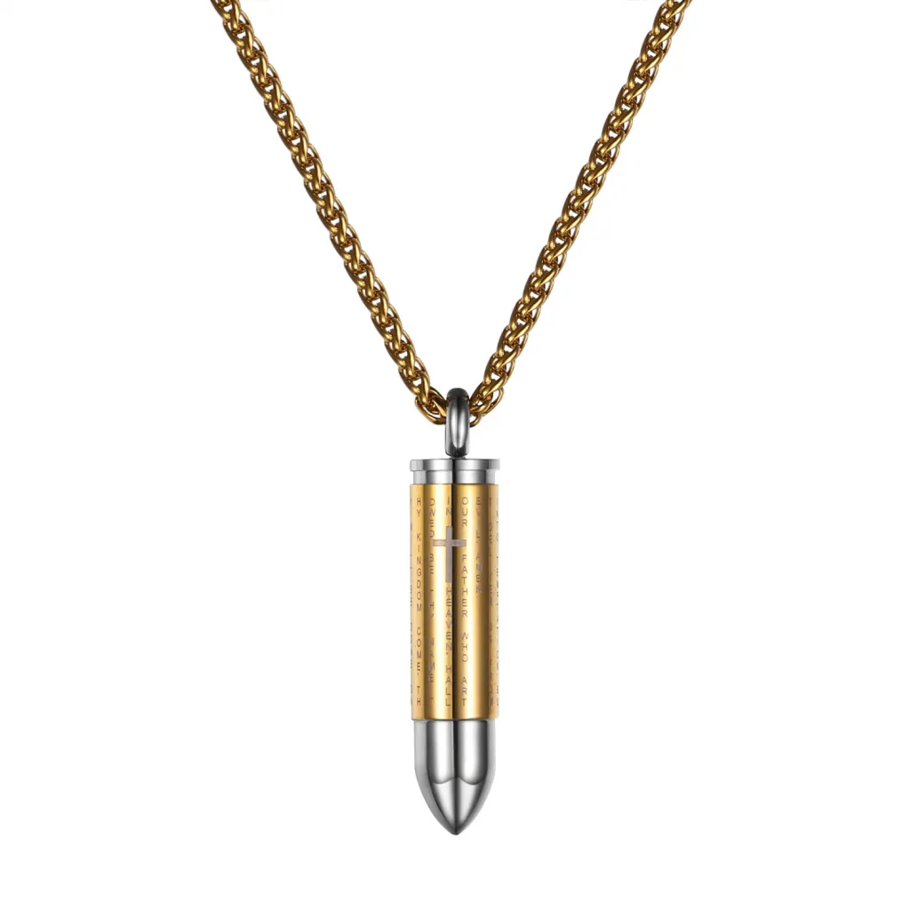 Titanium steel jewelry domineering couple models bullets cross necklace - Golden