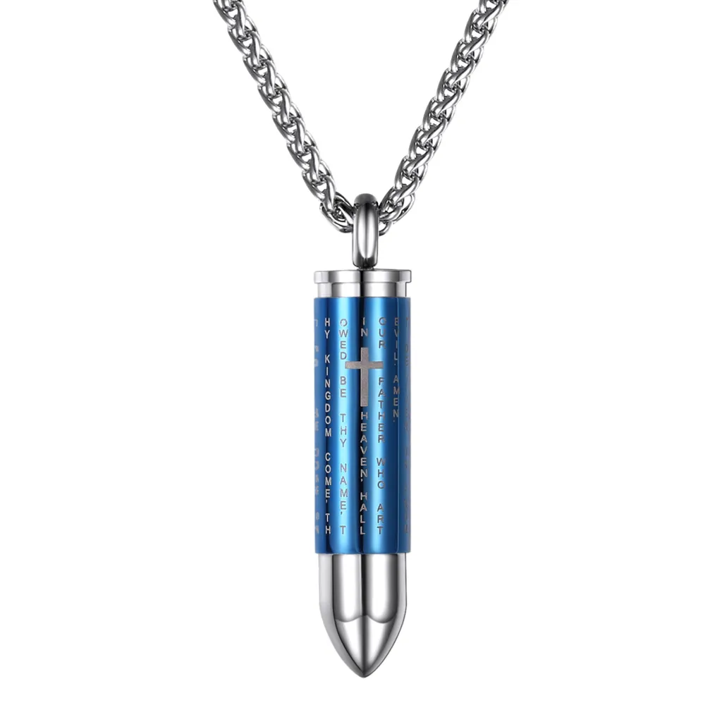 Titanium steel jewelry domineering couple models bullets cross necklace - Blue
