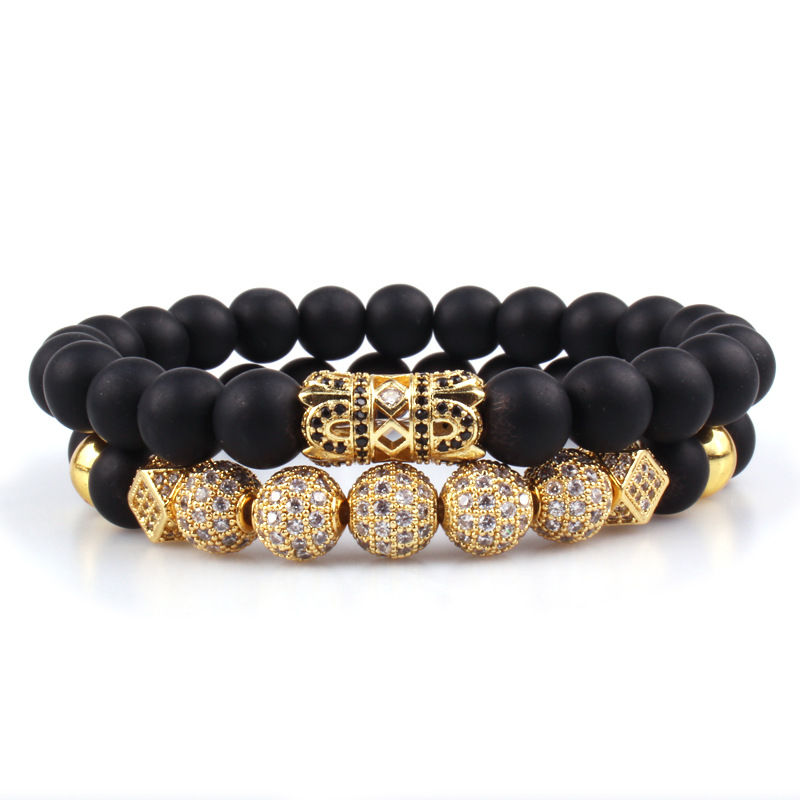 Liuling column hollow tube micro-inlaid zircon ball black matte set bracelet