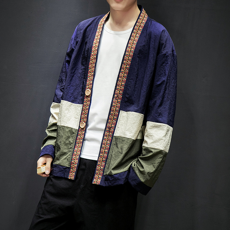 Improved Chinese style cardigan men's summer personality trend retro national style thin section Tangzhuang robe Japanese kimono
