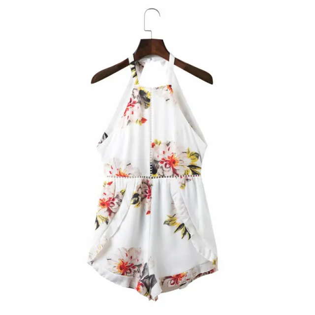 Printed halter stitching jumpsuit female White - Shop at LoveMi
