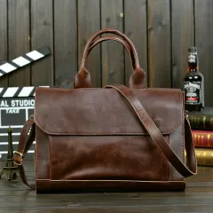 Shoulder slung computer briefcase - Brown - View 1