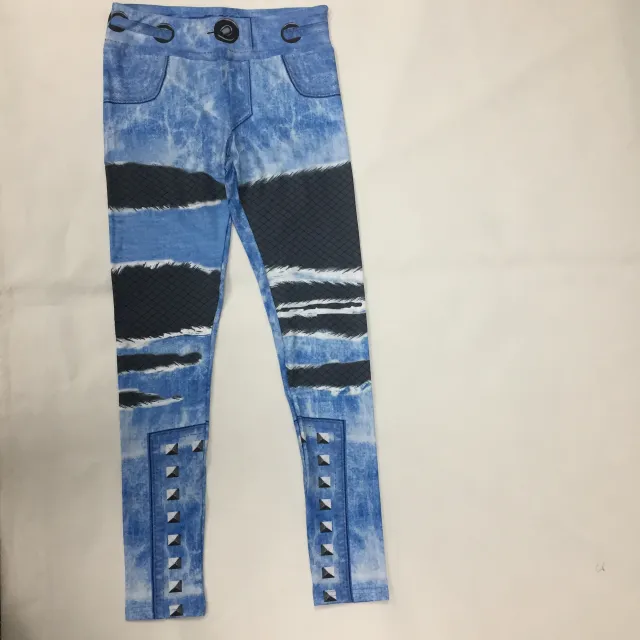 Tattered denim digital printing sports leggings yoga running tight stretch pants Blue - Shop at LoveMi
