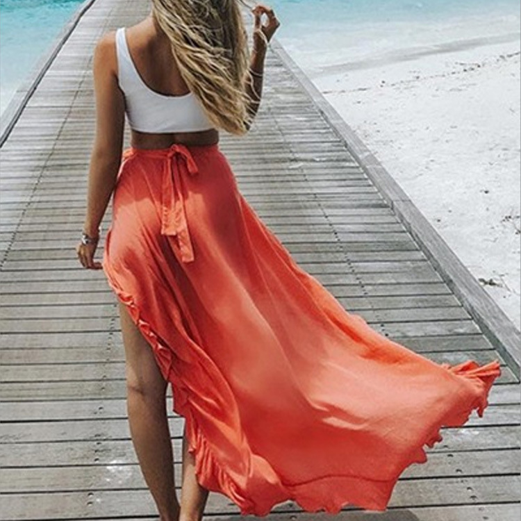 Beach short skirt laced irregular holiday seaside blouse sun protection