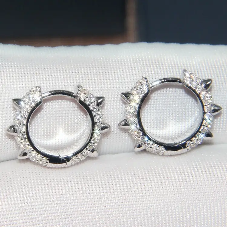 Europe and the United States big s925 pure silver earrings female new rivet crystal diamond ear ring tide people with the personality accessories hypoallergenic
