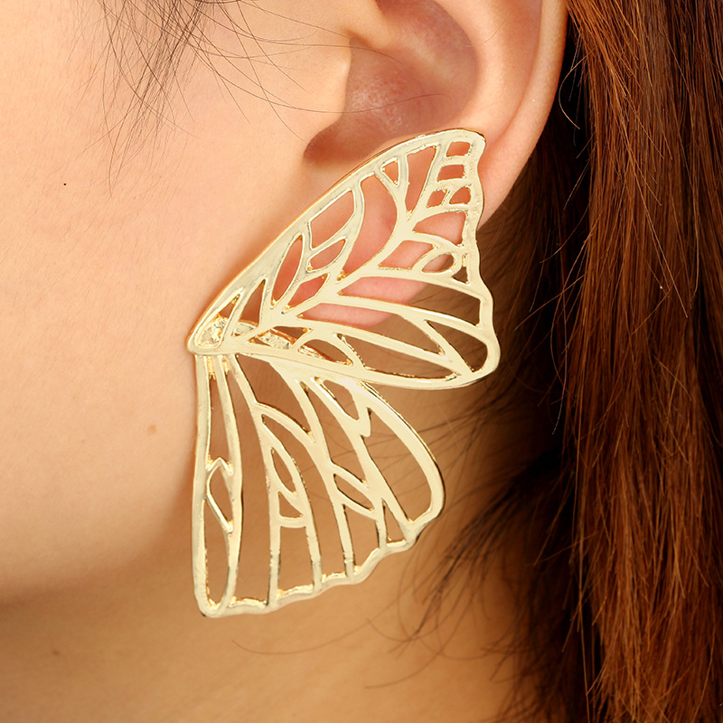 Butterfly Wings Feather Metal Alloy Openwork Earrings