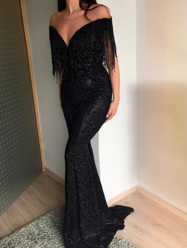 Explosion models sexy black sequins V neck sleeveless slim dress long skirt Black - Shop at LoveMi