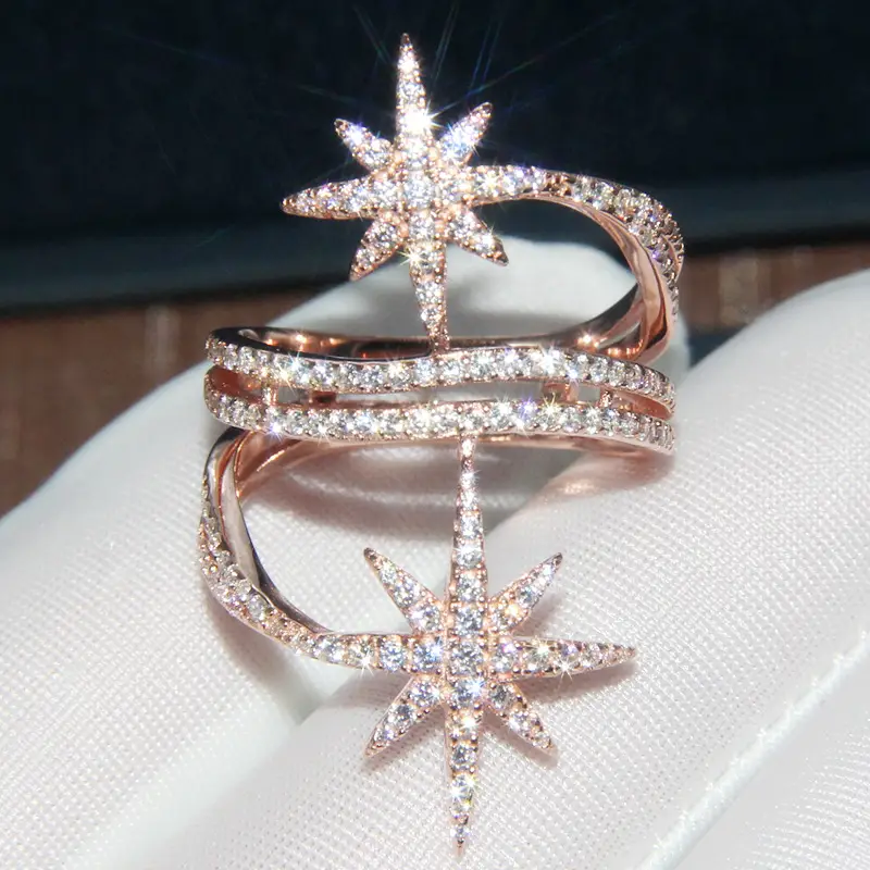 Europe and the United States big s925 sterling silver ring ladies inlaid crystal diamonds word meteor ring tide people jewelry individual index finger ring