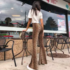 Elasticated high waist leopard flared pants - Leopard Print - View 1
