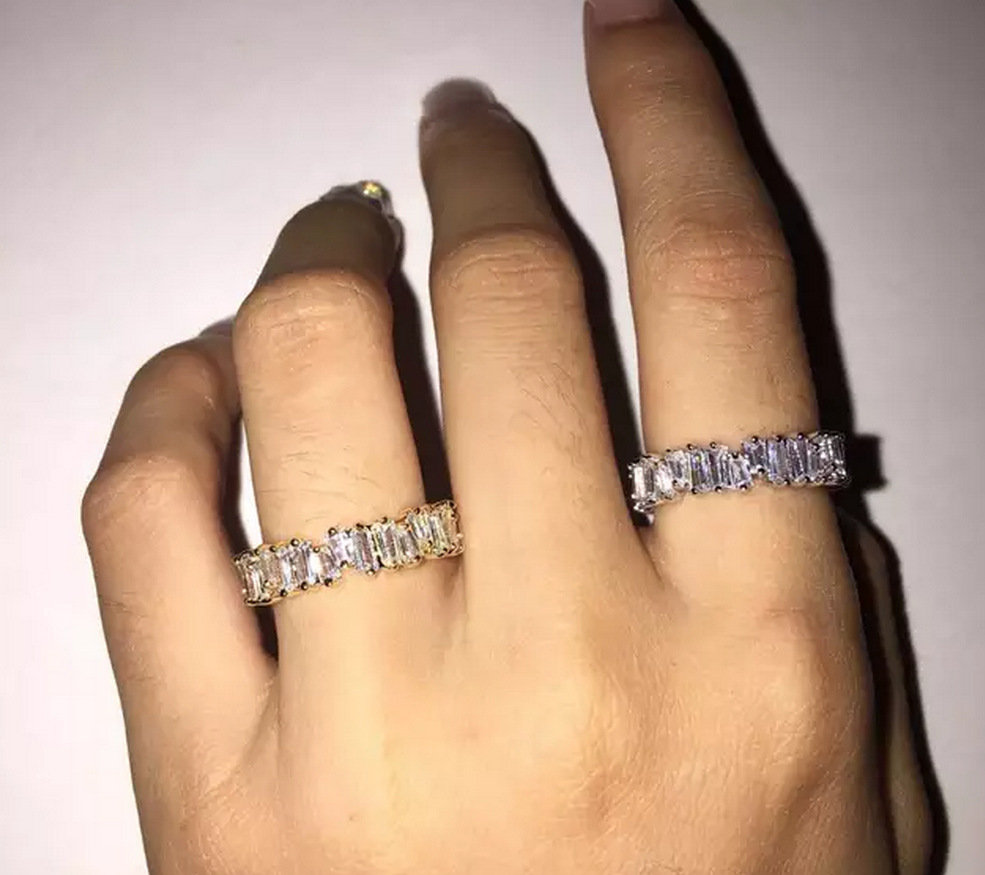 Foreign trade ring Europe and America irregular rectangular arrangement zircon ring AliExpress explosion
