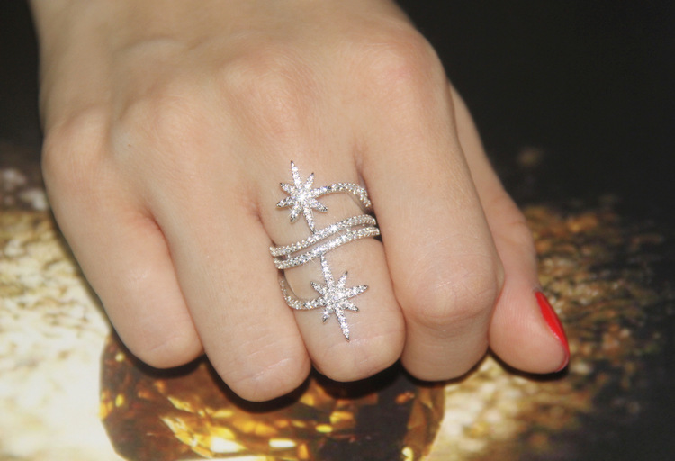 Europe and the United States big s925 sterling silver ring ladies inlaid crystal diamonds word meteor ring tide people jewelry individual index finger ring