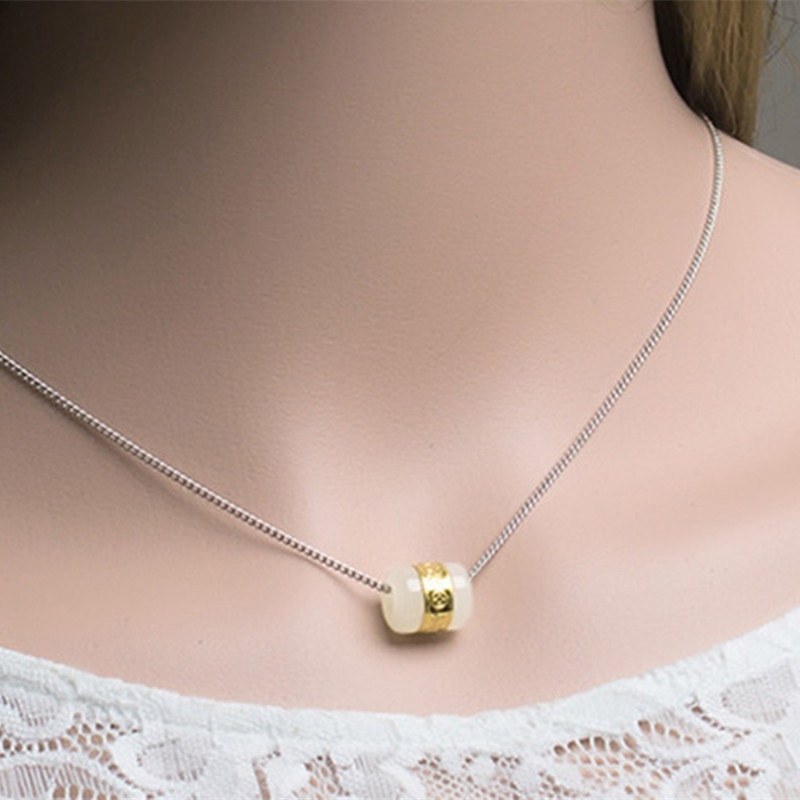 Gold inlaid jade and jade pendants for men and women white jade couples transfer beads 24K gold road pass gifts