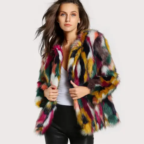Winter Color Fur Coats Women Elegant Fur Colorful Faux