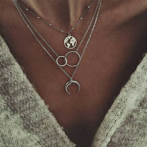 Layered Moon Necklace, natural stone