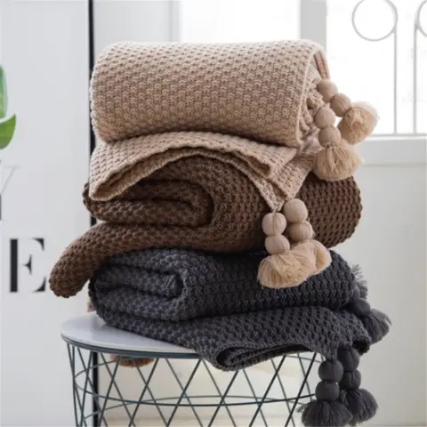 Nordic Fringed Knit Ball Blanket Wool Office Air Conditioning