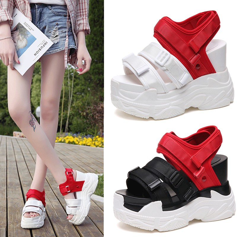 Net red sandals female summer new wild Korean version of the wedge with sports sandals casual shaved leather sandals day