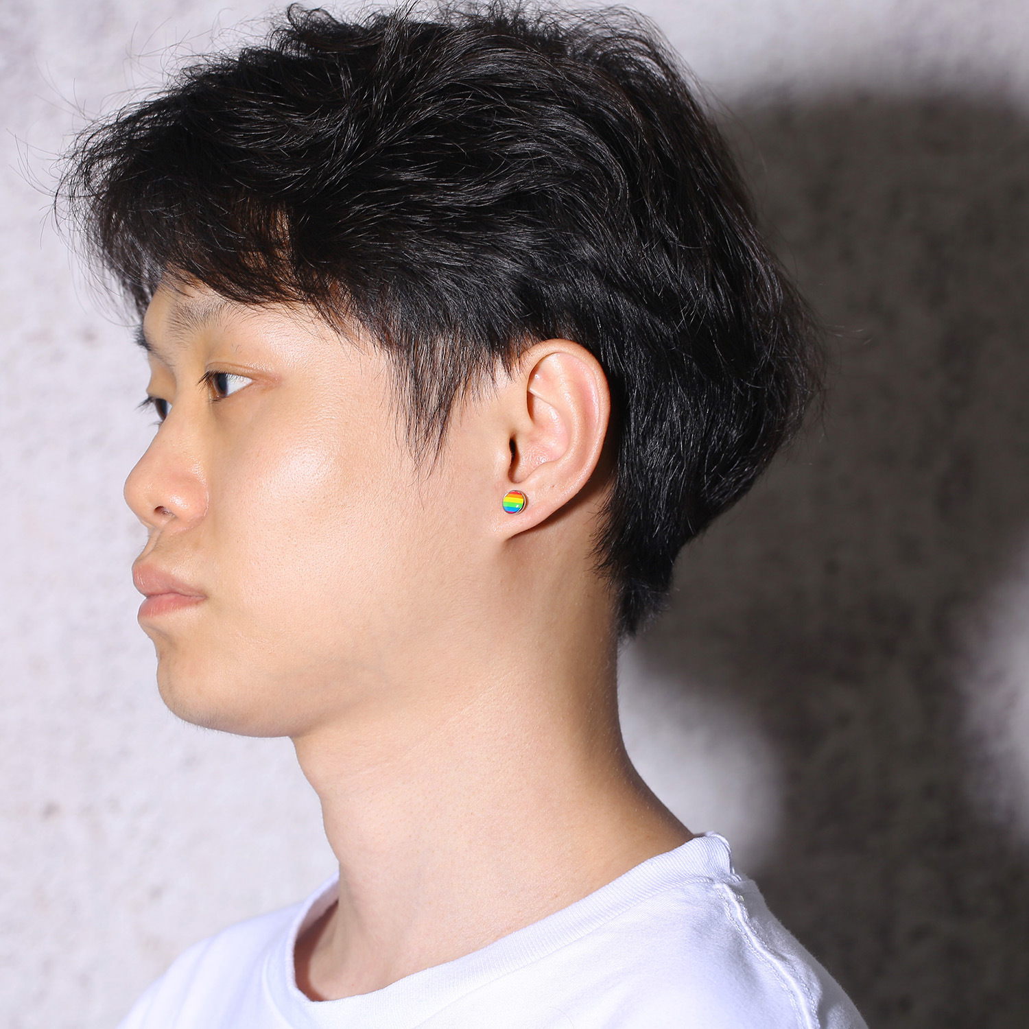 New Products Stainless Steel Round Dumbbell Rainbow Stud Earrings Black Steel