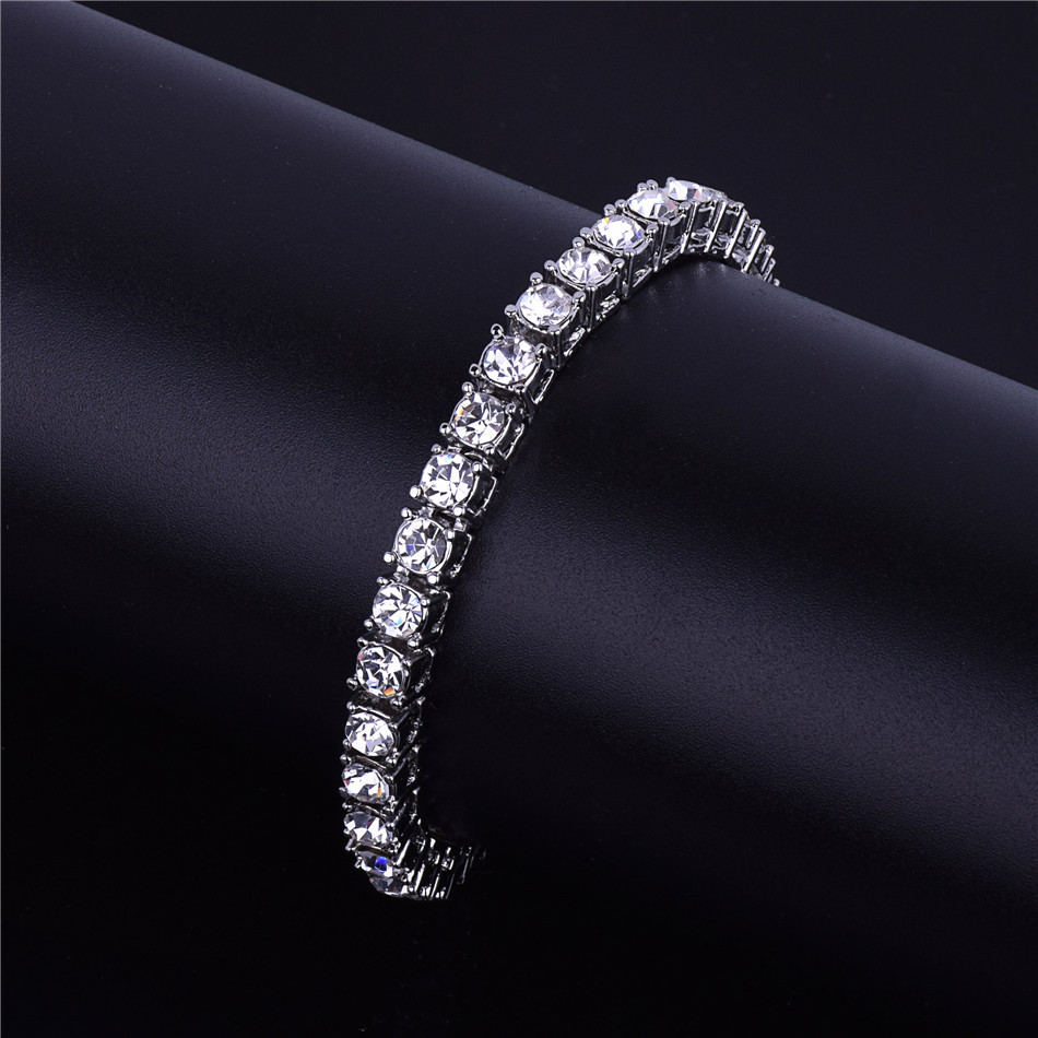 Men's hip hop 1 row alloy bracelet full rhinestone single row bracelet European and American fashion jewelry