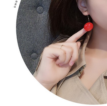 Ins girl heart cherry earrings long temperament red small   earrings Korean net red personality hipster earrings