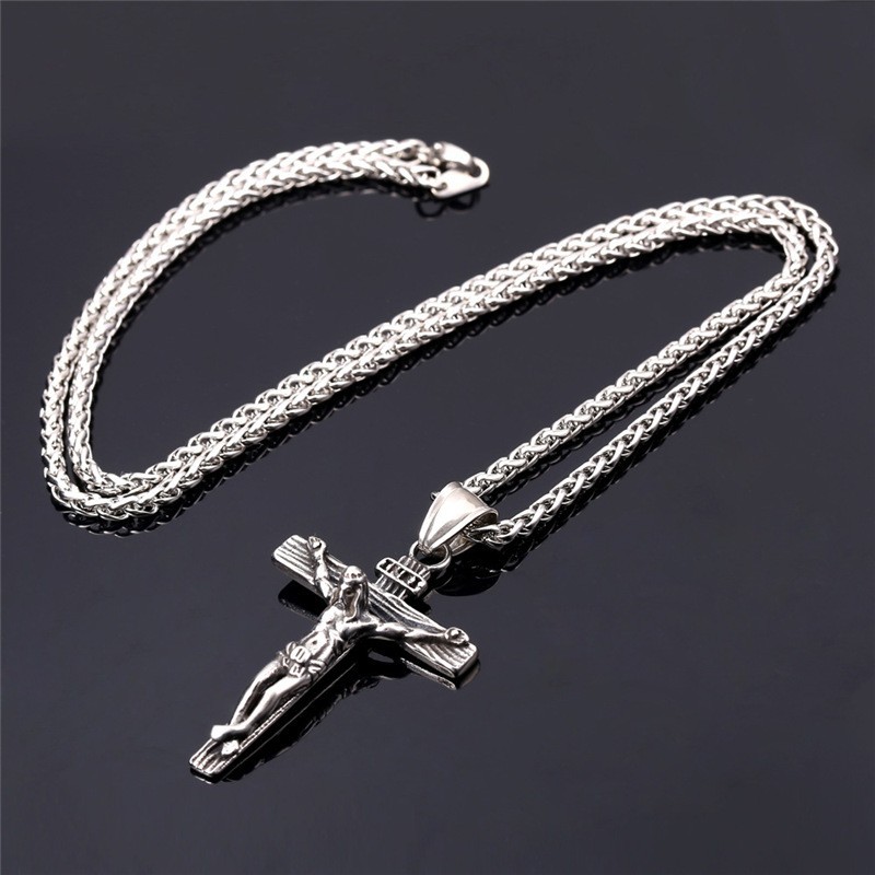 Jesus stainless steel cross necklace men with flower basket 60 cm keel chain high-end jewelry manufacturers wholesale