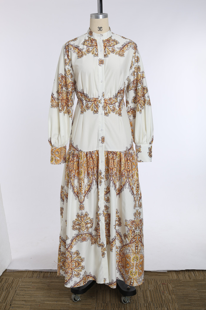 Spring and summer cross-border European and American chiffon dress bohemian women's high waist dress