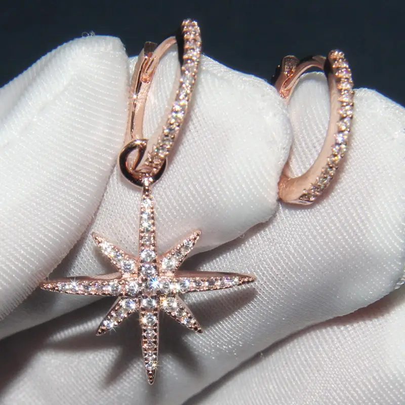 Europe and the United States big s925 sterling silver earrings women set crystal diamond rice word stars small ear ring Zhao Liying with the simple temperament