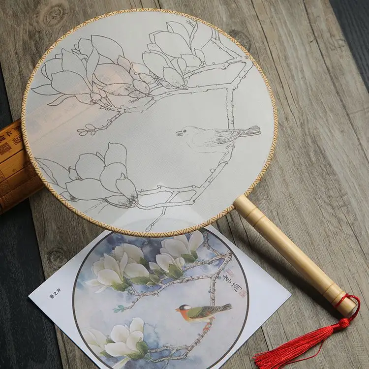 Meticulous Hand Painting Blank Round Fan Diy Silk