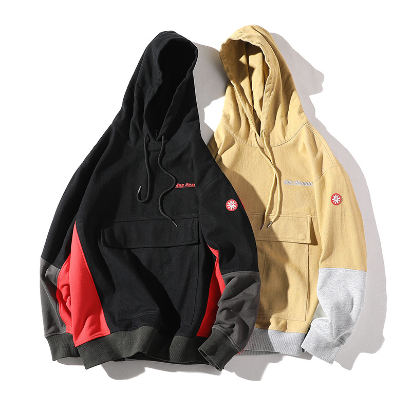 New contrast color hooded sweater men's cotton loose oversize men's shirt