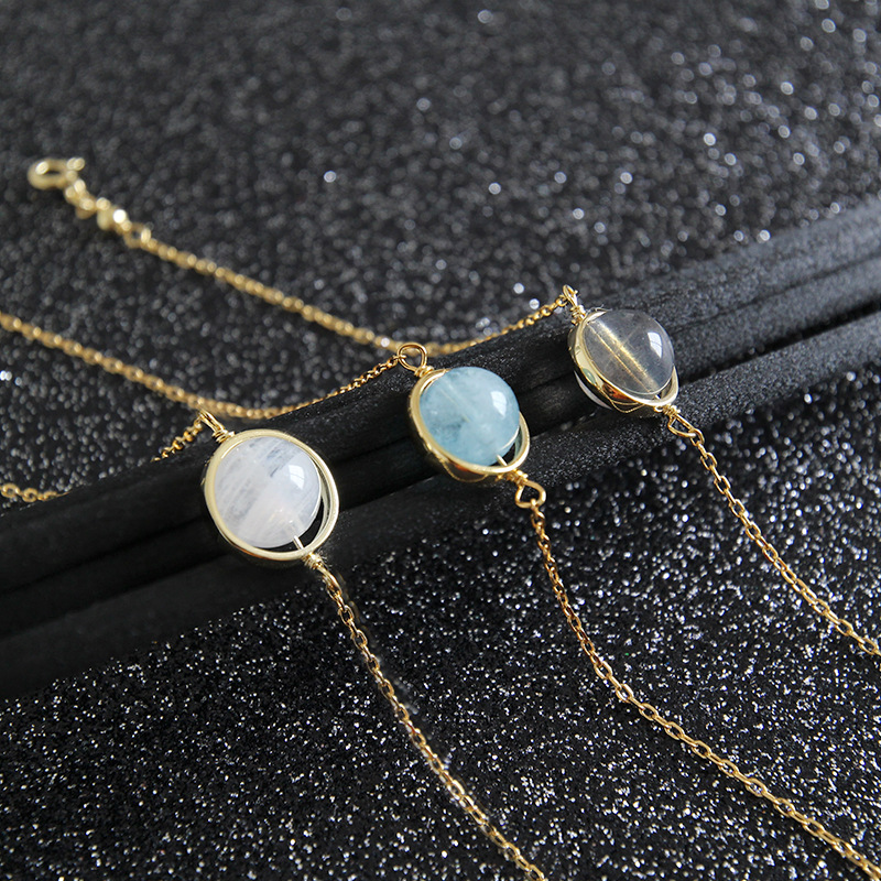 Gray Moonstone Sea Sapphire Fine Bracelet Chain Student Female Silver Jewelry