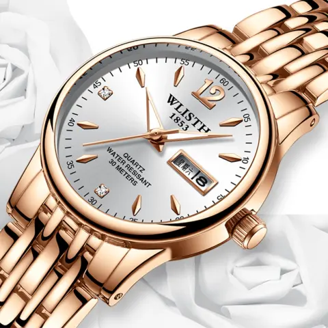 Women Dress Watch Rose Gold Stainless Steel WLISTH Brand