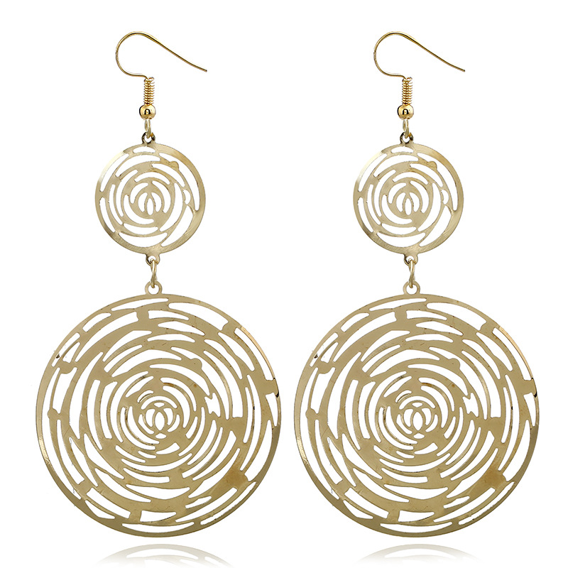 Fashion round hollow long women's personality earrings street shot metal smooth earrings