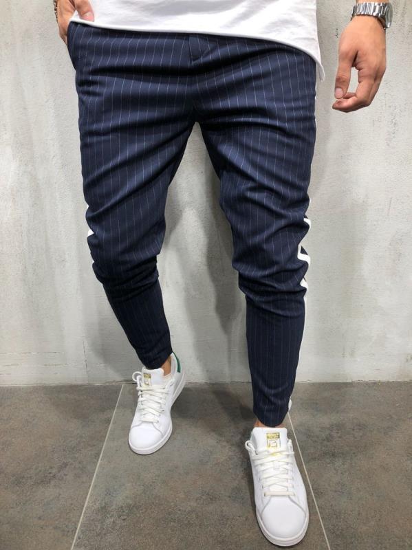 Fashion style men's feet new stripes handsome color matching casual pants
