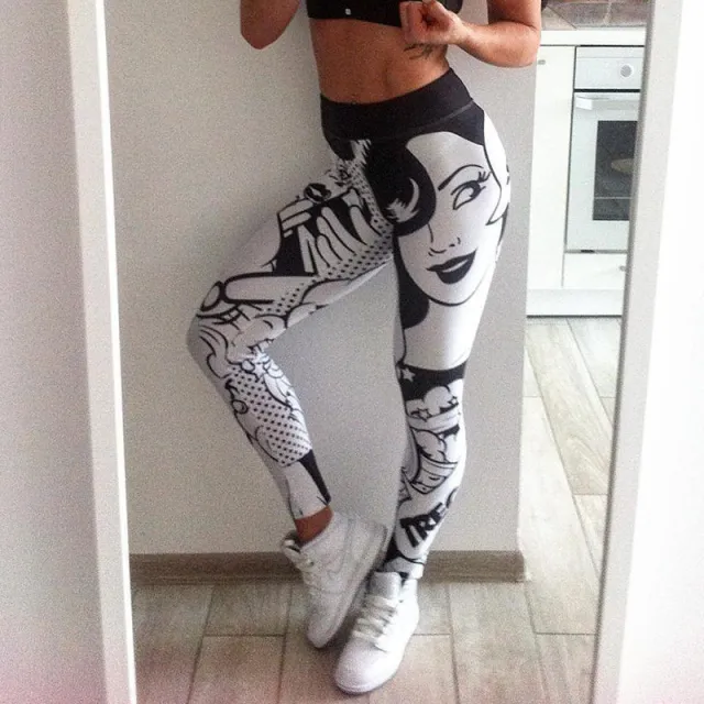 Europe and the United States explosion digital LOVE printing hip elastic yoga leggings Black Beauty - Shop at LoveMi