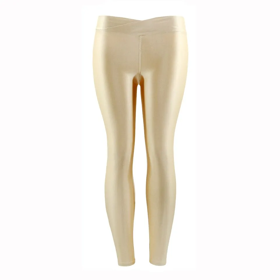 Summer New Low Waist Stretch slim gloss trousers thin candy color nine-point underpants for women wearing fluorescent pants - Skin Colour