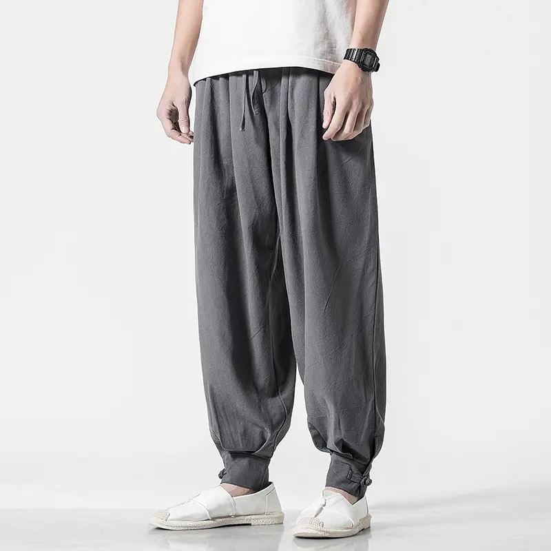 Chinese Style Cotton and Linen Casual Trousers Loose Harem