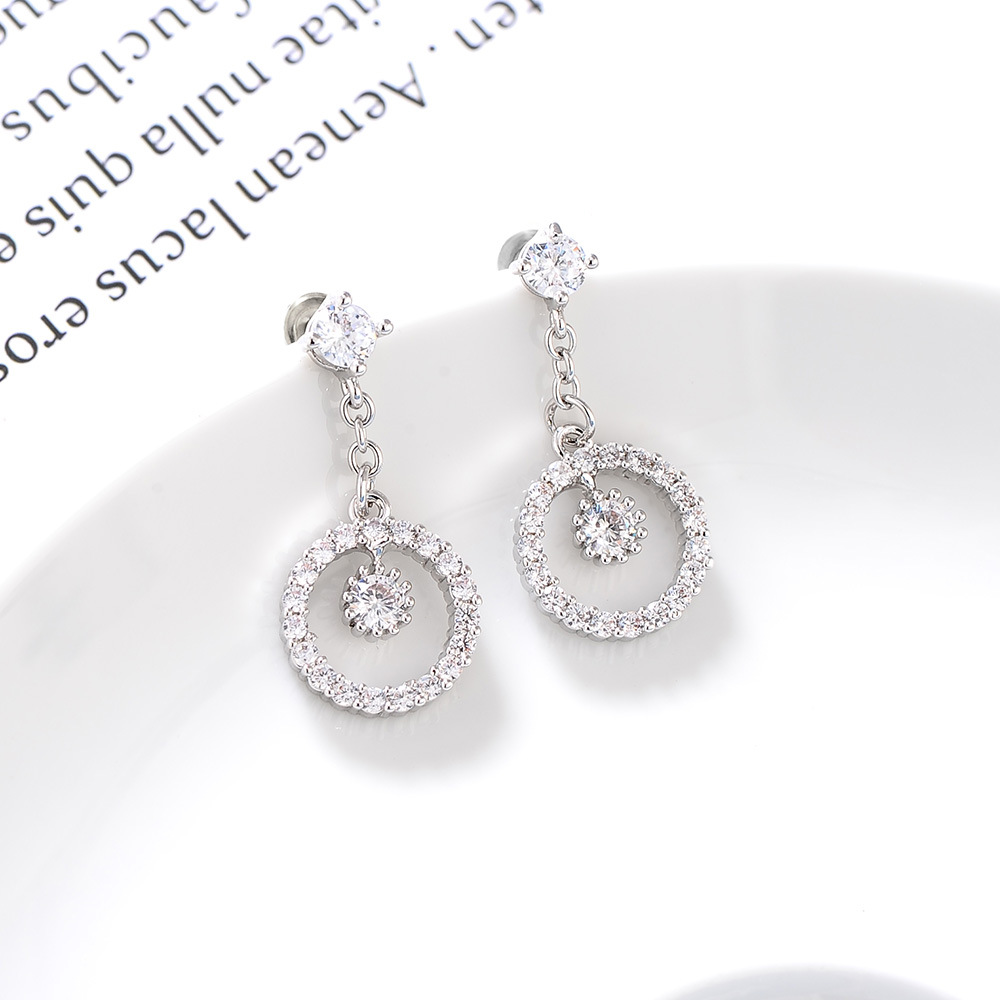 Korean drama touches the same heart earrings micro-set round copper inlaid zircon s925 silver ear needle Liu Renna with the ear studs