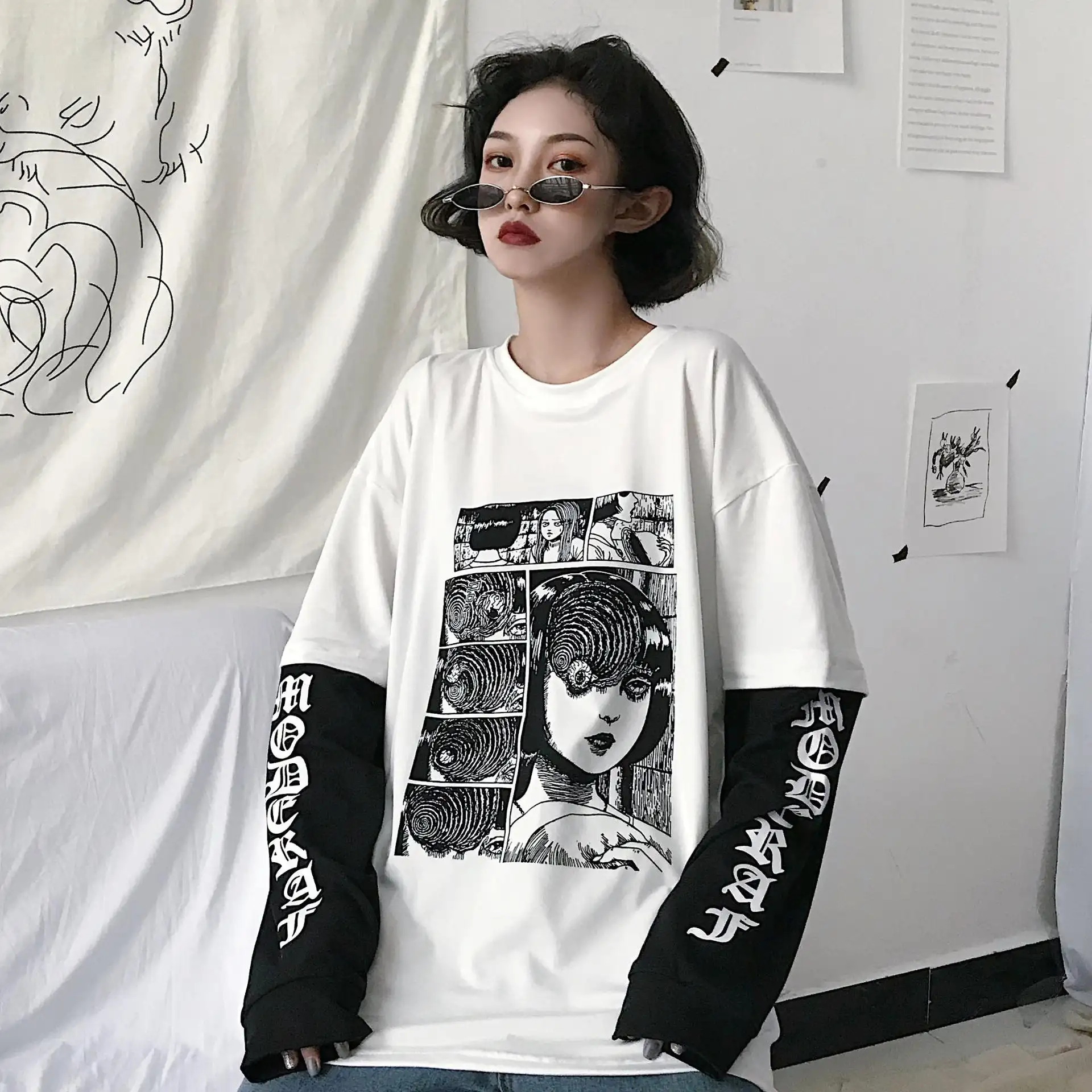 Same original BF style retro comic strip loose casual shirt T-shirt