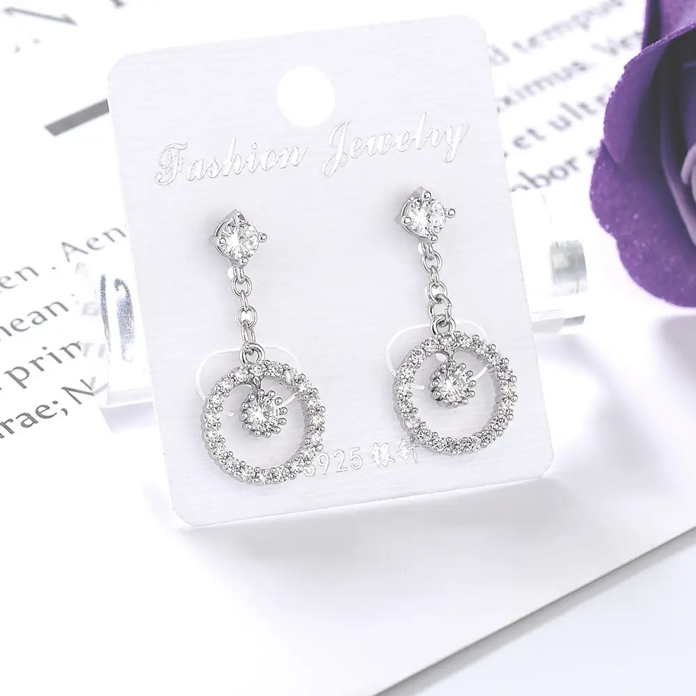 Korean drama touches the same heart earrings micro-set round copper inlaid zircon s925 silver ear needle Liu Renna with the ear studs