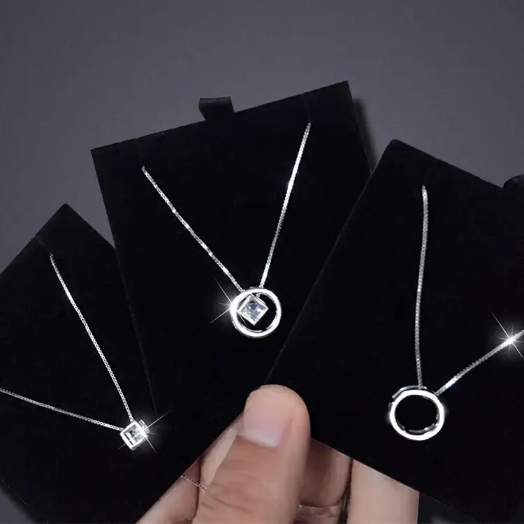 Simple Clavicle Chain Short Ring Rubik's Cube Silver Pendant