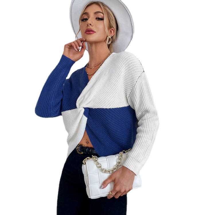 Irregular  Women's Kink European And American Personality Stitching Knitted Sweater